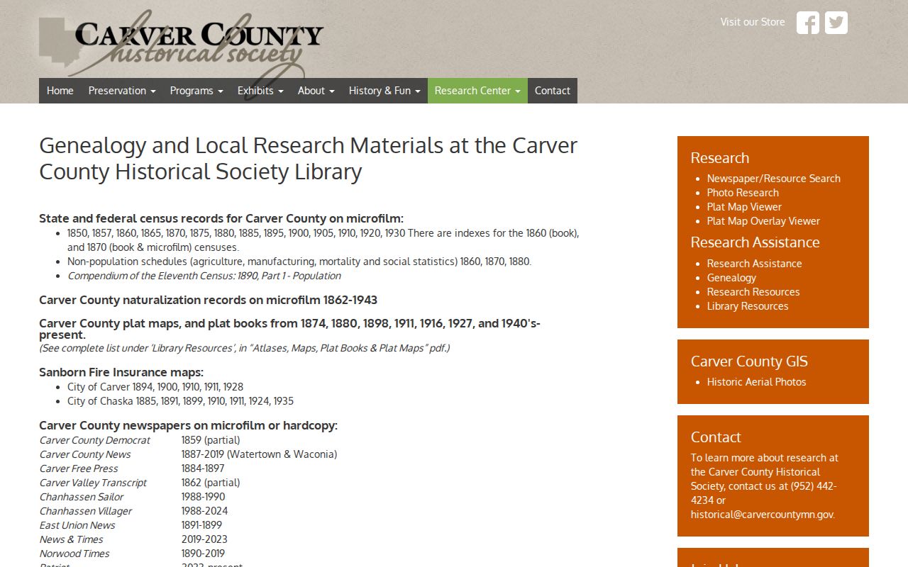 Chanhassen city directory genealogy holdings at Carver County Historical Society