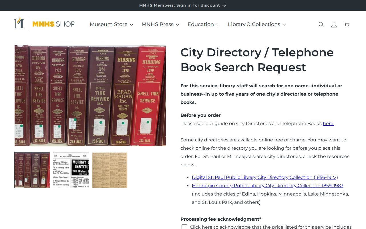 Chanhassen city directory search request options at Minnesota Historical Society