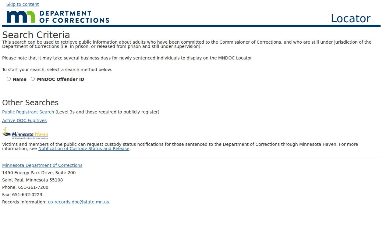 Chanhassen residents directory Minnesota DOC locator form