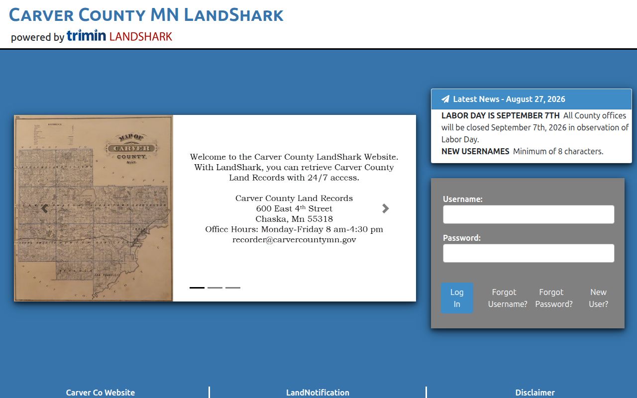 Chanhassen street directory Carver LandShark deed index entry